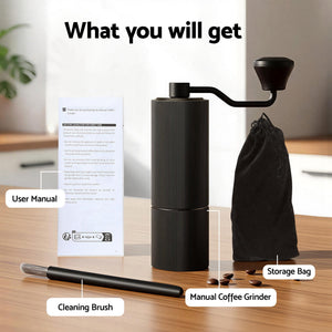 Manual Coffee Grinder | 24 Setting Stainless Steel Burr Grinder | Black