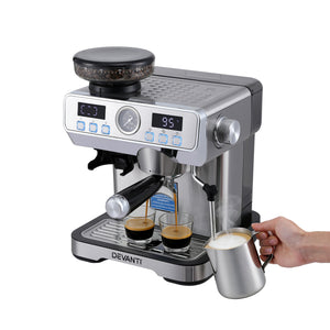 Espresso Coffee Machine | Grinder + Milk Frother | Steam Wand | Latte Maker
