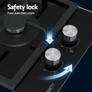 Gas Cooktop 30cm | 2 Burner | Built-In Glass | NG & LPG | Wok Burner