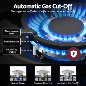 Gas Cooktop | 90cm 5 Burner LPG & Natural Gas Hob | Black Glass