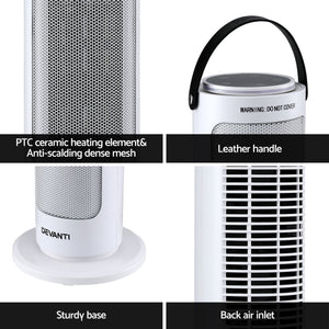 2000W Ceramic Tower Heater | Oscillating Indoor Space Heater | White