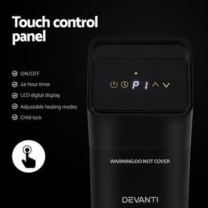 Devanti Radiant Tower Heater | Electric Portable | Remote Control | 2000W Heating