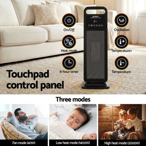 2000W Ceramic Tower Heater | Oscillating Indoor Space Heater | Black