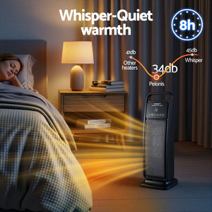 2000W Ceramic Tower Heater | Oscillating Indoor Space Heater | Black