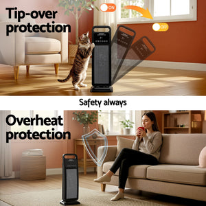 2000W Ceramic Tower Heater | Oscillating Indoor Space Heater | Black