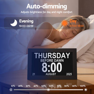 10" Digital Day Clock | Alarm Calendar Dementia Clock | Black