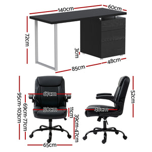 Artiss Computer Desk & Executive Office Chairs Set | Black