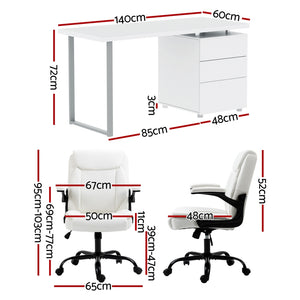Artiss Computer Desk & Executive Office Chairs Set | White