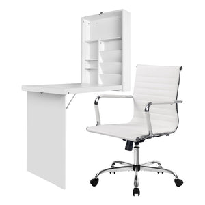 Artiss Office Set | PU Leather Chair + Wall Mount Foldable Table | White