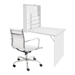 Artiss Office Set | PU Leather Chair + Wall Mount Foldable Table | White