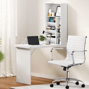 Artiss Office Set | PU Leather Chair + Wall Mount Foldable Table | White