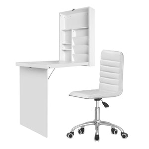Artiss Office Set | PU Leather Chair + Wall Mount Foldable Table | White