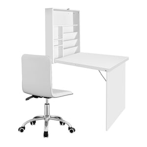Artiss Office Set | PU Leather Chair + Wall Mount Foldable Table | White