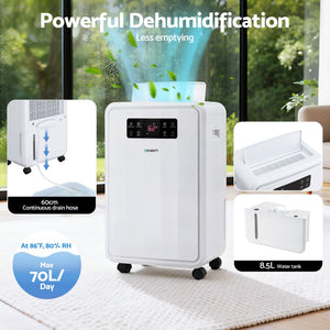 Commercial Dehumidifier | 70L Air Dryer with 8.5L Water Tank