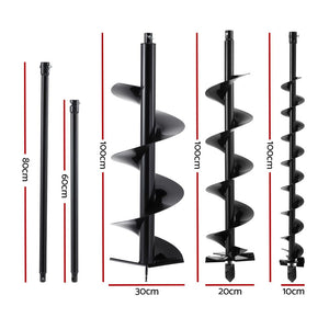 Auger Drill Bit Set | 100mm + 200mm + 300mm | Carbon Steel | Black