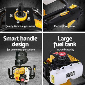 Petrol Post Hole Digger | 82CC | 300mm Auger Drill | Extension Bits Included