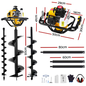 Petrol Post Hole Digger | 82CC | Motor Drill | Extension Auger Bits Kit