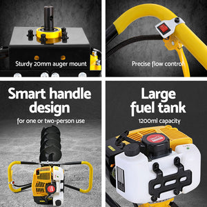 Petrol Post Hole Digger | 74CC | 200mm Auger Drill | Extension Bits Included