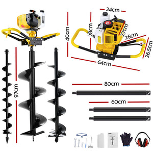 Petrol Post Hole Digger | 74CC | Motor Drill | Extension Auger Bits Kit