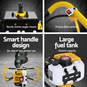 Petrol Post Hole Digger | 74CC | Motor Drill | Extension Auger Bits Kit