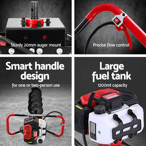 Petrol Post Hole Digger | 65CC | 200mm Auger Drill | Extension Bits Included
