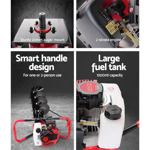 Petrol Post Hole Digger | 66CC | Drill Extension Auger Bits Kit