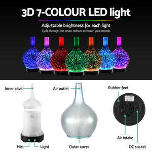 Devanti Ultrasonic Aroma Diffuser | Aromatherapy | 3D Light Oil Firework Humidifier