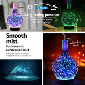 Devanti Ultrasonic Aroma Diffuser | Aromatherapy | 3D Light Oil Firework Humidifier