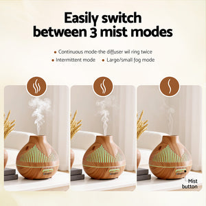Large Essential Oil Diffuser | 400ml | LED Lighting | Iron | Light Wood Grain (Version B)