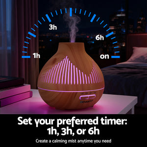 Large Essential Oil Diffuser | 400ml | LED Lighting | Iron | Light Wood Grain (Version B)