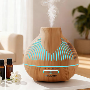 Large Essential Oil Diffuser | 400ml | LED Lighting | Iron | Light Wood Grain (Version B)