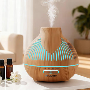 Large Essential Oil Diffuser | 400ml | LED Lighting | Iron | Light Wood Grain (Version B)