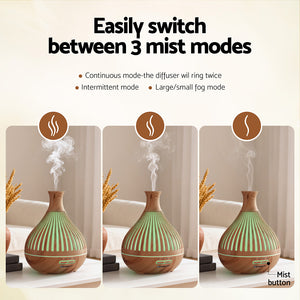 Ultrasonic Aroma Diffuser | 400ml | LED Lights | Iron | Light Wood Grain (Version A)