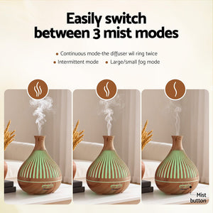 Ultrasonic Aroma Diffuser | 400ml | LED Lights | Iron | Light Wood Grain (Version A)
