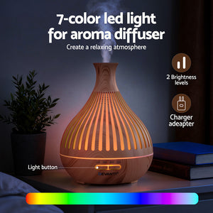 Ultrasonic Aroma Diffuser | 400ml | LED Lights | Iron | Light Wood Grain (Version A)