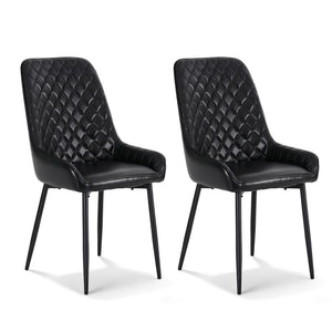 Dining Chairs Set 2pc | Retro Style | PU Leather | Black