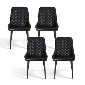 Vintage-Style Dining Chairs Set 4pc | PU Leather | Black (Style 2)