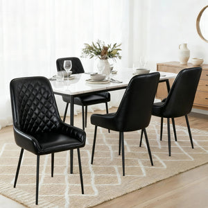 Vintage-Style Dining Chairs Set 4pc | PU Leather | Black (Style 2)