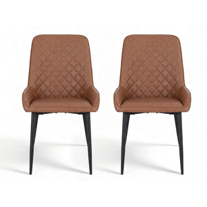 Dining Chairs Set 2pc | Retro Style | PU Leather | Brown