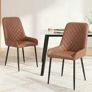 Dining Chairs Set 2pc | Retro Style | PU Leather | Brown