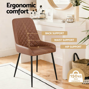 Vintage PU Leather Dining Chairs Set 4pc | Brown (Style 2)