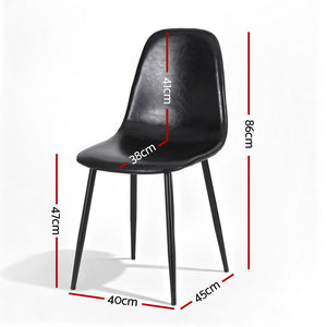 Retro Dining Chairs Set 4pc | PU Leather | Black (Style 1)