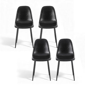 Retro Dining Chairs Set 4pc | PU Leather | Black (Style 1)