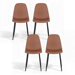 Retro Dining Chairs Set 4pc | PU Leather | Brown (Style 1)