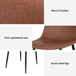 Retro Dining Chairs Set 4pc | PU Leather | Brown (Style 1)