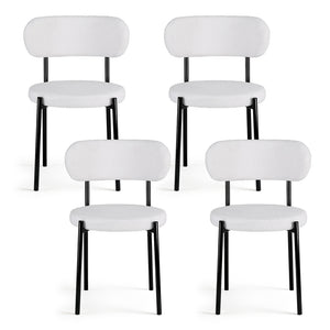Dining Chairs Set 4pc | Boucle Sherpa Upholstery | White
