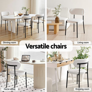 Dining Chairs Set 4pc | Boucle Sherpa Upholstery | White