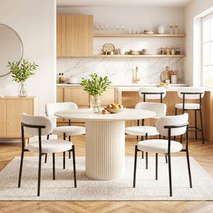 Boucle Dining Chairs | 6 Pack | Sherpa Style Chairs | White