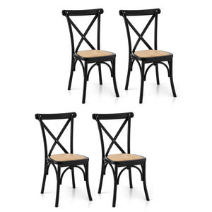 Dining Chairs Set 4pc | Rubber Wood Frame | Rattan Accent Design