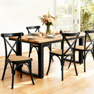 Dining Chairs Set 4pc | Rubber Wood Frame | Rattan Accent Design